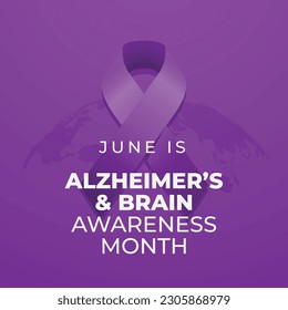 alzheimer's and brain awareness month design template for celebration. alzheimer's and brain awareness month. purple ribbon design. flat ribbon vector. 