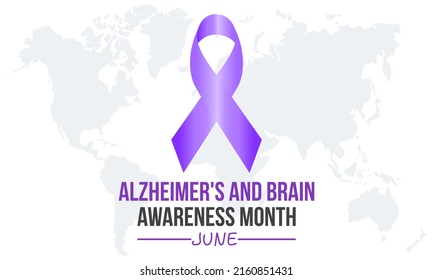 jeden Juni einen Monat Alzheimer und Hirnbewusstsein. Jährliches Gesundheitsbewusstsein für Banner, Poster, Karten und Hintergrunddesign.