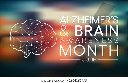 Alzheimer's and Brain awareness month is observed every year in June. it is an irreversible, progressive brain disorder that slowly destroys memory and thinking skills. Vector illustration.
