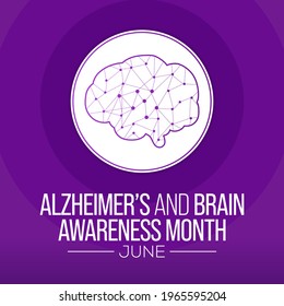 Alzheimer's and Brain awareness month is observed every year in June. it is an irreversible, progressive brain disorder that slowly destroys memory and thinking skills. Vector illustration.