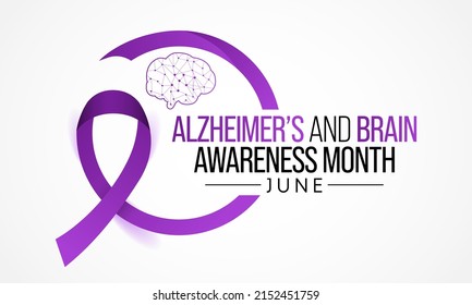 Alzheimer's and Brain awareness month is observed every year in June. it is an irreversible, progressive brain disorder that slowly destroys memory and thinking skills. Vector illustration