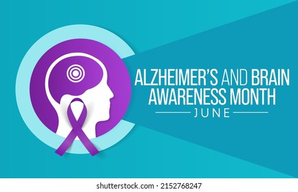 Alzheimer's and Brain awareness month is observed every year in June. it is an irreversible, progressive brain disorder that slowly destroys memory and thinking skills. Vector illustration