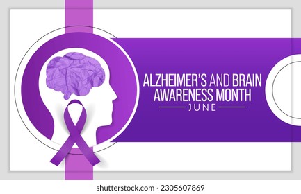 Alzheimer's and Brain awareness month is observed every year in June. it is an irreversible, progressive brain disorder that slowly destroys memory and thinking skills. Vector illustration