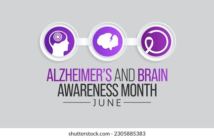 Alzheimer's and Brain awareness month is observed every year in June. it is an irreversible, progressive brain disorder that slowly destroys memory and thinking skills. Vector illustration