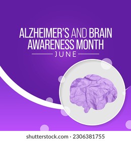 Alzheimer's and Brain awareness month is observed every year in June. it is an irreversible, progressive brain disorder that slowly destroys memory and thinking skills. Vector illustration