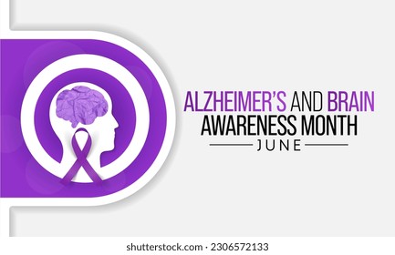 Alzheimer's and Brain awareness month is observed every year in June. it is an irreversible, progressive brain disorder that slowly destroys memory and thinking skills. Vector illustration