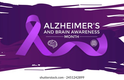 Alzheimer's and Brain awareness month is observed every year in June Vector Illustration. Banner design template.