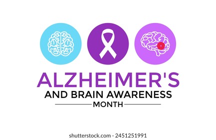  Alzheimer's and Brain awareness month is observed every year in June Vector Illustration. Banner design template.