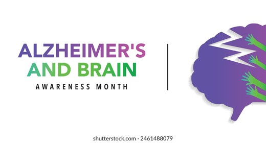 Alzheimer's and Brain awareness month is observed every year in June. it is an irreversible, progressive brain disorder that slowly destroys memory and thinking skills. Vector illustration


