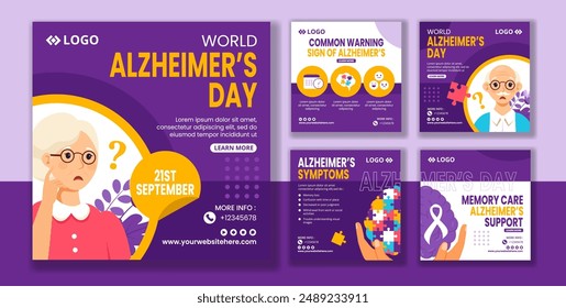 Alzheimer's Day Social Media Post Flat Cartoon Handgezeichnete Vorlagen Hintergrund Illustration