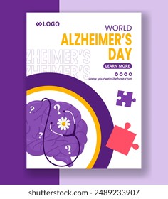 Póster de Vertical del Día de Alzheimer Dibujo animado plano dibujado a mano Plantillas Ilustración de fondo