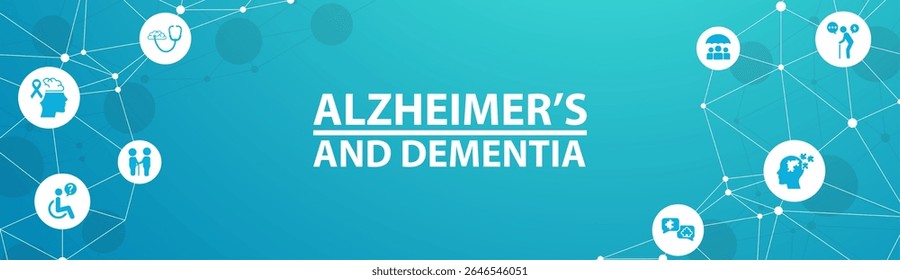 Alzheimer's and dementia vector illustration. Concept on assistance and care for patients with memory issues, brain disease , memory loss , Alzheimer