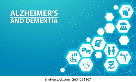 Ilustração do vetor de Alzheimer e demência. Conceito de assistência e cuidados a doentes com problemas de memória, doença cerebral, perda de memória, Alzheimer