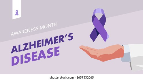 Alzheimer's disease awareness day concept. Purple ribbon of mental problems. Memory care isolated vector illustration