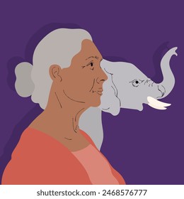 Alzheimers Disease Awareness Month Juni Purple Elder Elephant Illustration