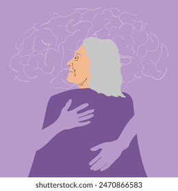 mes de conciencia de la enfermedad de alzheimer junio púrpura abrazo ancianos ilustración