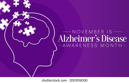 Alzheimer's Disease awareness month is observed every year in November, it is a progressive disease, where dementia symptoms gradually worsen over a number of years. Vector illustration
