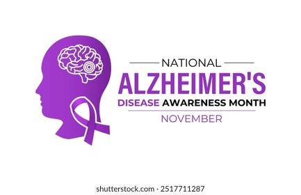 Alzheimer's disease awareness month is observed every year in november. November’s Focus: Raising Awareness for Alzheimer’s Disease”. Banner poster, flyer and background design template.