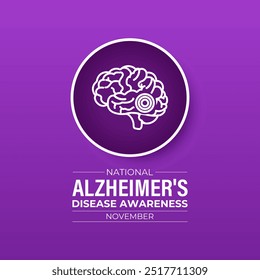 El mes de concienciación sobre la enfermedad de Alzheimer se celebra cada año en noviembre. Enfoque de noviembre: Sensibilización sobre la enfermedad de Alzheimer». Cartel de Anuncio, volante y Plantilla de diseño de fondo.