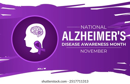 Alzheimer's disease awareness month is observed every year in november. November’s Focus: Raising Awareness for Alzheimer’s Disease”. Banner poster, flyer and background design template.