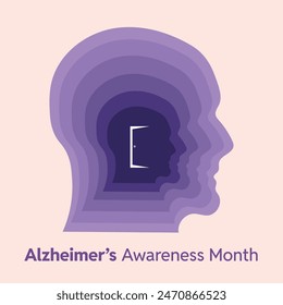 Alzheimers Disease Awareness Month Violett Ältester Kopf Tür Illustration