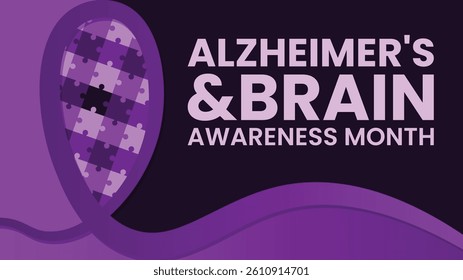Alzheimer's Disease Awareness Month Ribbon, Dementia, Alzheimer's design for Social Media Campaigns and  Banner Graphic, Elder Care, Health Education Symbol, Solidarity Emblem