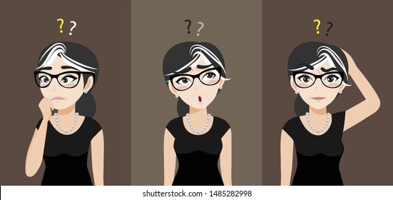 Alzheimer's disease or memory loss with old woman cartoon character design vector