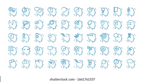 alzheimers disease neurological brain medical condition icons set vector illustration gradient line