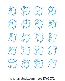 alzheimers disease neurological brain medical condition icons set vector illustration gradient line