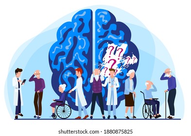 Alzheimer's disease patients concept. Lapse of memory. Medical care is provided to people with brain diseases and memory loss.