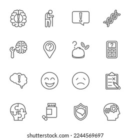 Alzheimer's Disease and Prevention, Health care and medical concept, Vector thin line icons set