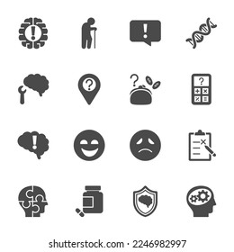 Alzheimer's Disease and Prevention, Health care and medical concept, Vector Solid icons set
