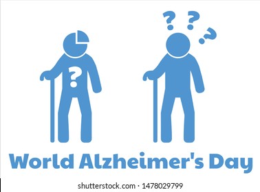 Alzheimer's disease vector icon of an old senior man with a cane. Dementia, Elder Care, Health Education Symbol, Solidarity Emblem. September 21st every year is World Alzheimer’s Day around the world.