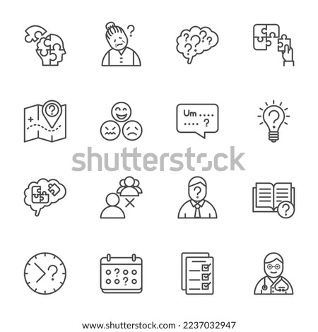 Alzheimer's Disease, Vector thin line icons set
