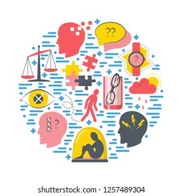 Alzheimer's symptoms round concept in flat style