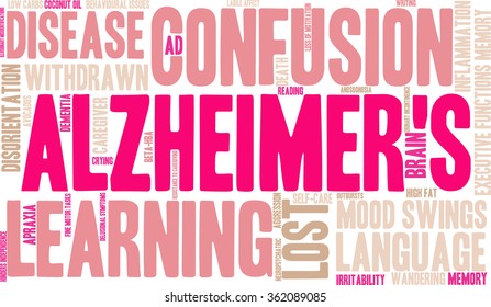 Alzheimer's word cloud on a white background. 