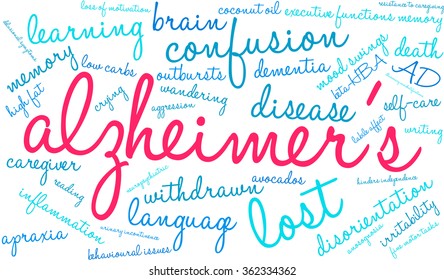 Alzheimer's word cloud on a white background. 