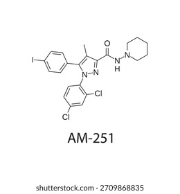 AM-251 molecular structure, cannabinoid CB1 receptor antagonist research ligand, clean scientific vector diagram, skeletal chemical formula