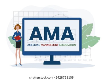 AMA, American Management Association. Concept with keywords and icons. Flat vector illustration. Isolated on white background.