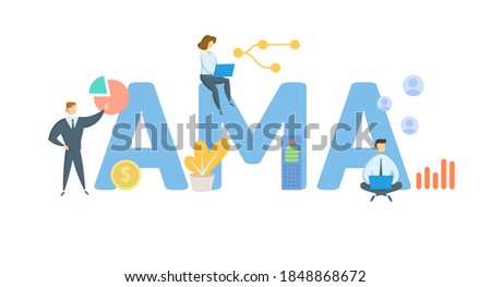 AMA, American Management Association. Concept with keywords, people and icons. Flat vector illustration. Isolated on white background.