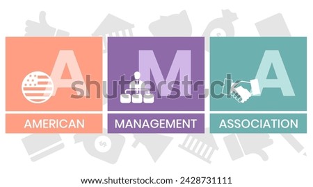 AMA, American Management Association. Concept with keywords and icons. Flat vector illustration. Isolated on white background.