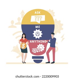 AMA - Ask me anything acronym. business concept background.  vector illustration concept with keywords and icons. lettering illustration with icons for web banner, flyer, landing
