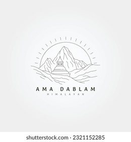 ama dablam himalayan mountain line art vector logo diseño de imagen de símbolo, stupa con logo de montaña