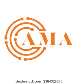 Diseño de cartas AMA.Diseño de logotipo de tecnología de letras AMA sobre fondo blanco.Diseño de logotipo de Monograma AMA para emprendedores y empresas.