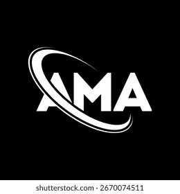 Logo de AMA. Diseño del logotipo de la letra AMA. Logotipo de AMA con el círculo y el logotipo del monograma en mayúsculas. Tipografía AMA para tecnología, negocio y marca inmobiliaria.