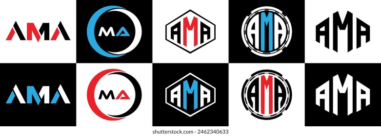 AMA triangle letter logo design with triangle shape. AMA triangle logo design monogram. AMA triangle vector logo template with red color. AMA triangular
