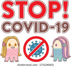 Amabie exorcises coronavirus. / Amabie is a Yokai (=Japanese folk monster) that cures the sick.