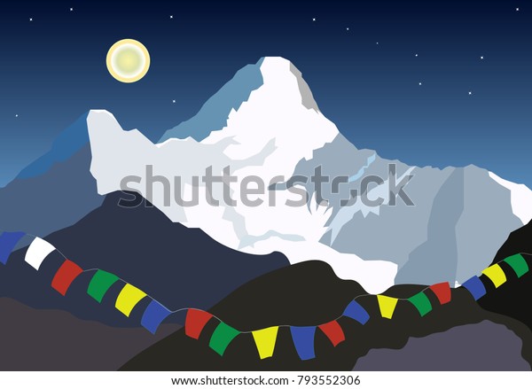 アマダブラム ヒマラヤ山脈の夜景 ネパールのベクターイラスト のベクター画像素材 ロイヤリティフリー