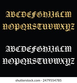 Amador Font, Alphabet, Golden Capital Letters, Uppercase Letter, Golden Numbers and Symbols