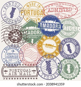 Amadora, Portugal Set of Stamps. Travel Stamp. Made In Product. Design Seals Old Style Insignia.